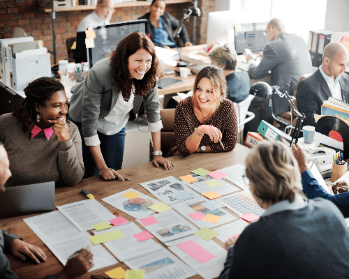 A team of professionals collaborating on strategy execution